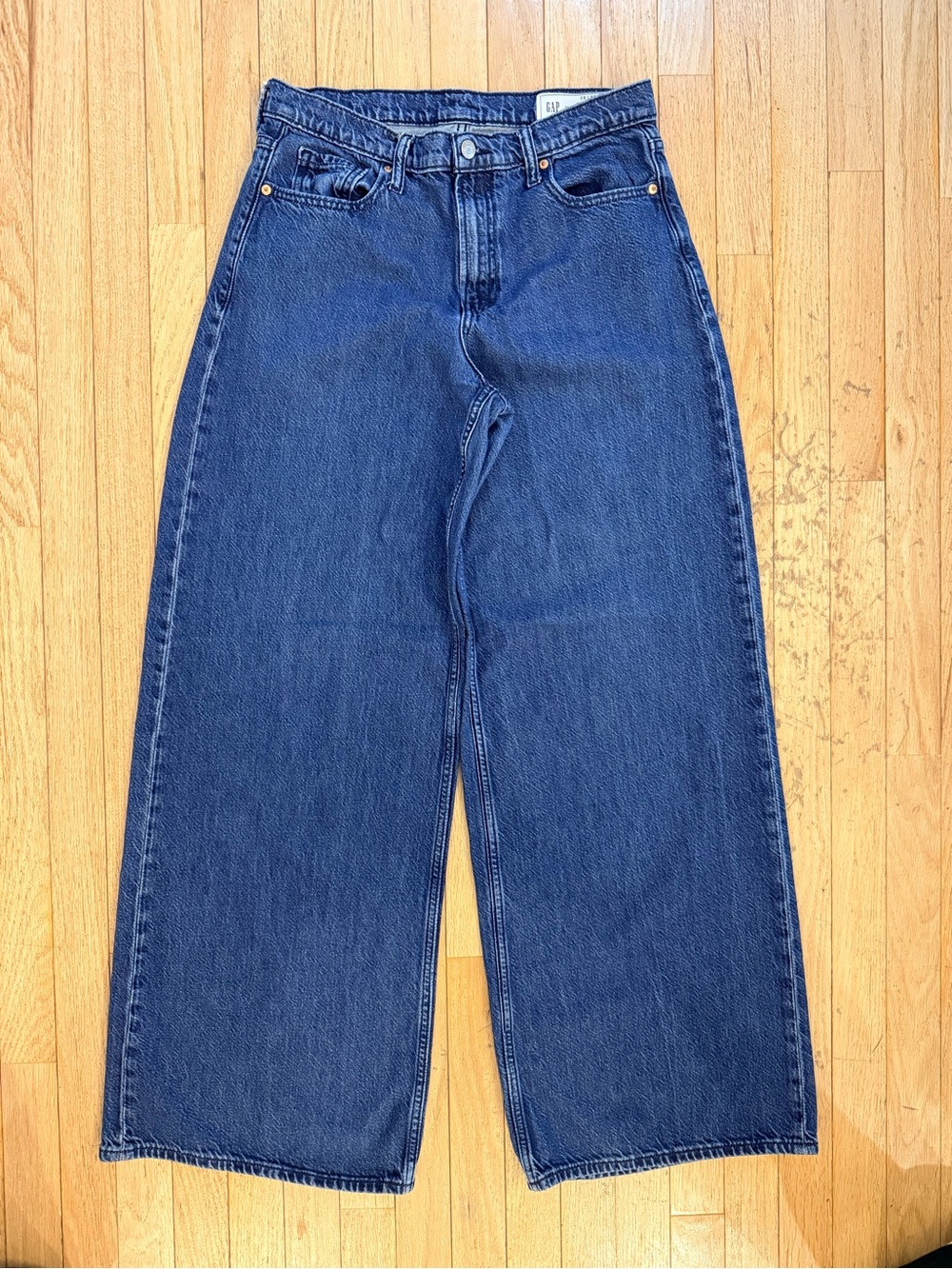 GAP Women's Classic High-Rise Wide-Leg Dark Blue Jeans - Picture 2 of 3